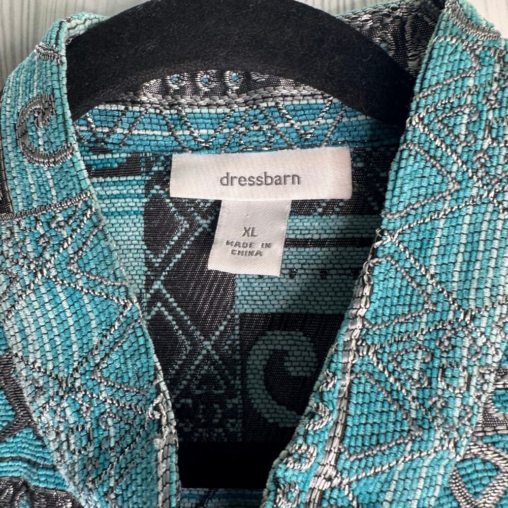 Vintage Dressbarn Womens Tapestry Blazer Jacket Sz XL Teal Art to Wear Full Zip - Picture 4 of 10